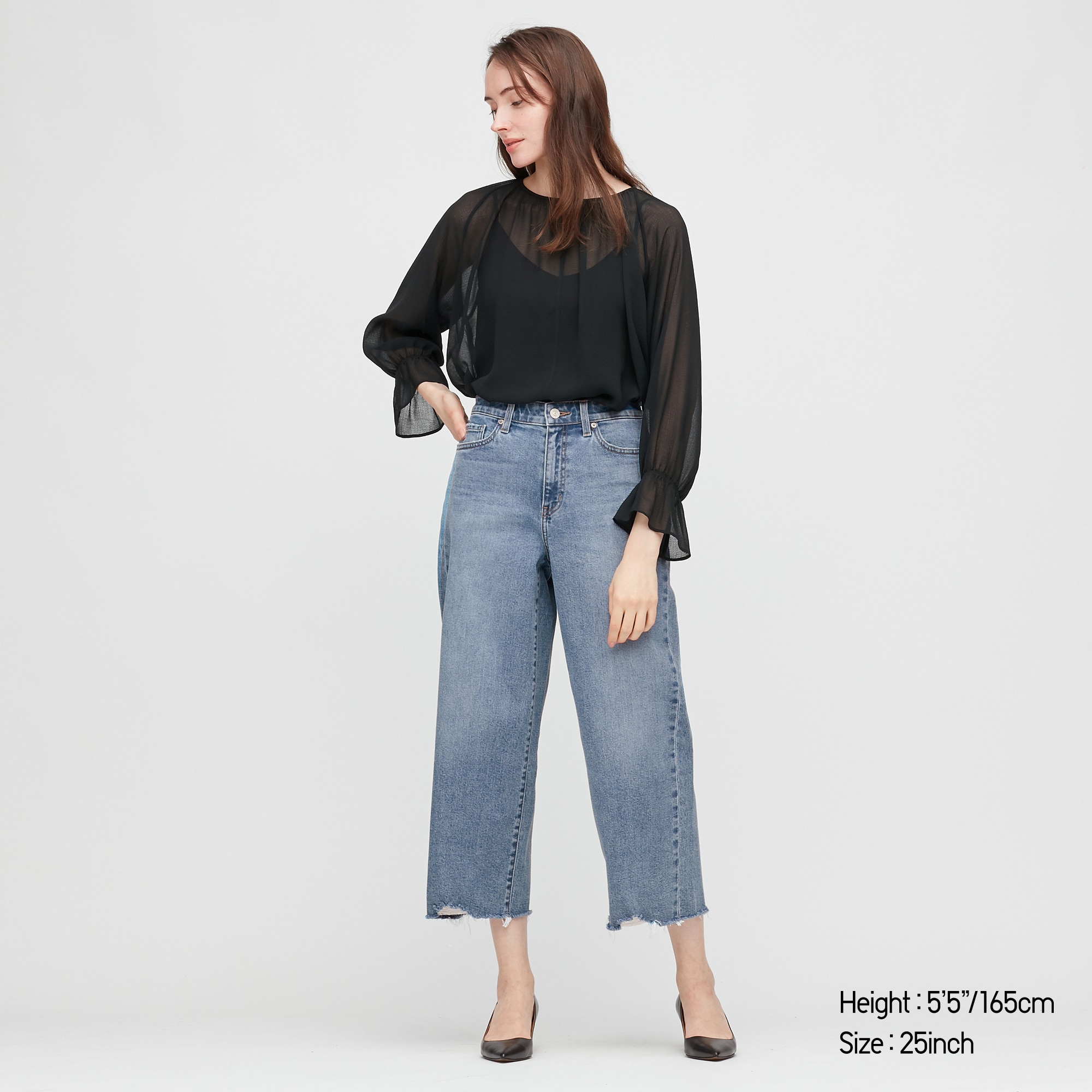 Uniqlo high rise on sale wide cropped jeans