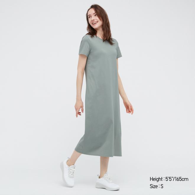 UNIQLO AIRism Cotton Short-Sleeve Long Dress